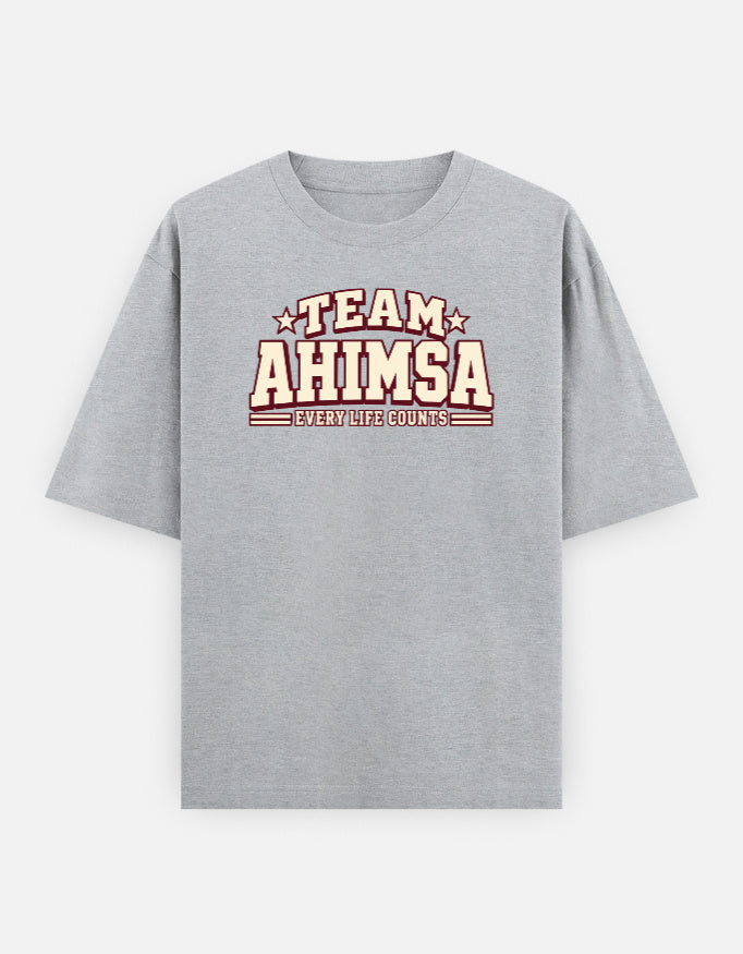 Team Ahimsa — Qikink UC22 Grey Melange T-shirt, front print