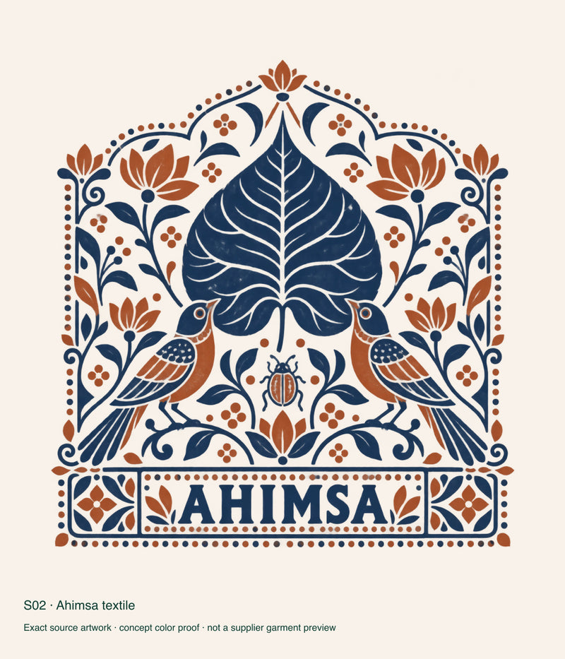 Ahimsa textile — artwork color proof.